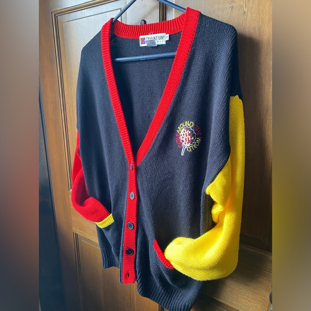 VINTAGE Quantum Sportswear cardigan color block sweater 90s retro golf knit